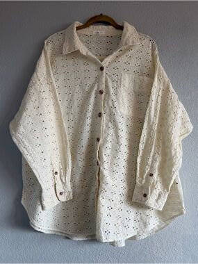 Maurices Cream Eyelet Button-Down Shirt